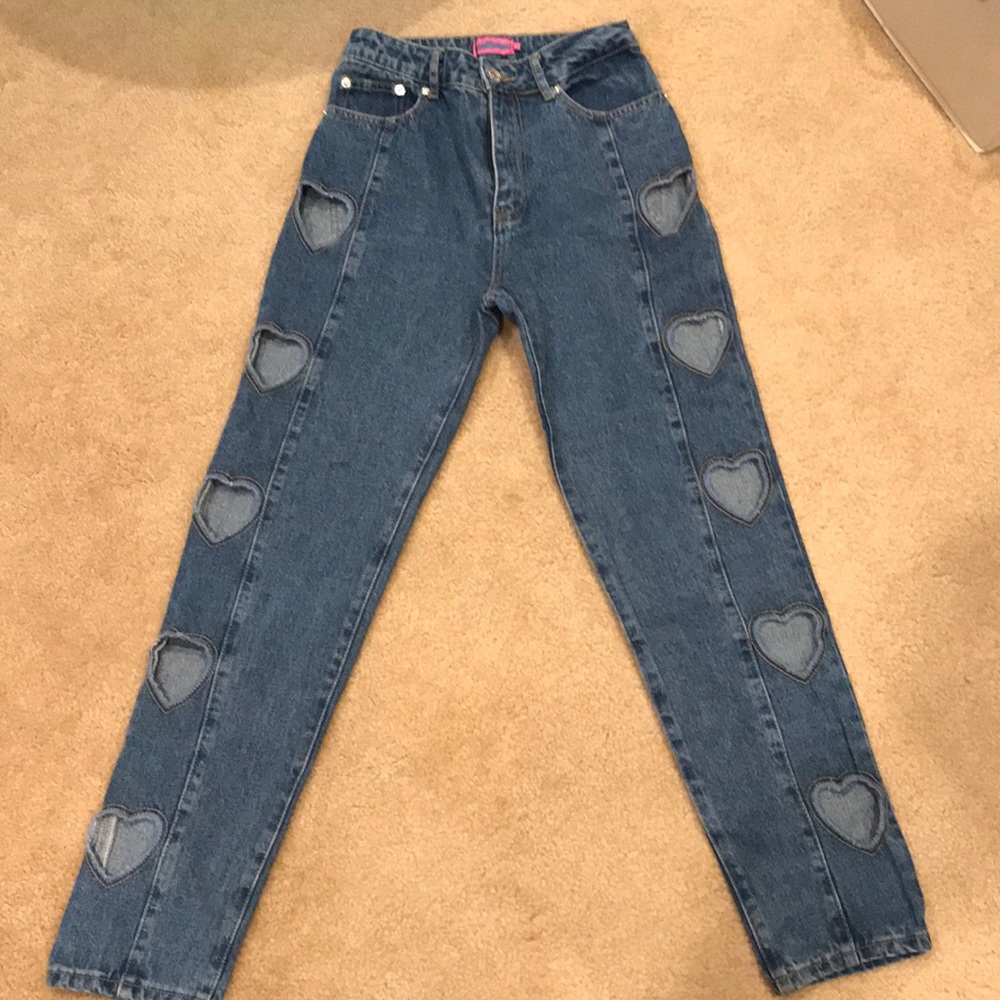 Edikted Blue Denim Cut-Out Heart Jeans